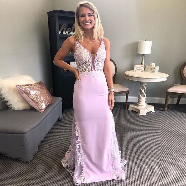 lilac evening dresses v-neck illusion bodice mermaid style hollow back lace appliques long prom formal evening party dress, Black
lilac evening dresses v-neck illusion bodice mermaid style hollow back lace appliques long prom formal evening party dress, Black