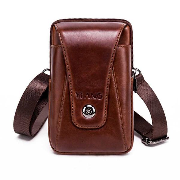 

auau-yiang men crossbody cell phone case waist belt pack bag purse hook vertical male genuine leather small shoulder fanny mes