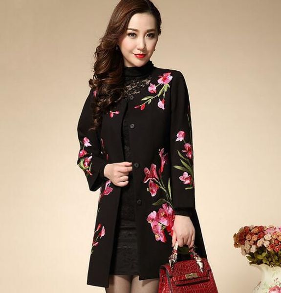 2019 spring women's new fashion heavy embroidery big yards in the long coat /s--4xl, Black
2019 spring women's new fashion heavy embroidery big yards in the long coat /s--4xl, Black