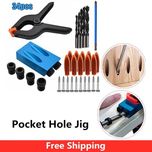 34pcs pocket hole screw jig with dowel drill set replaceable 6 8 10mm drill guide dowel jig kit wood for wood jointing
34pcs pocket hole screw jig with dowel drill set replaceable 6 8 10mm drill guide dowel jig kit wood for wood jointing