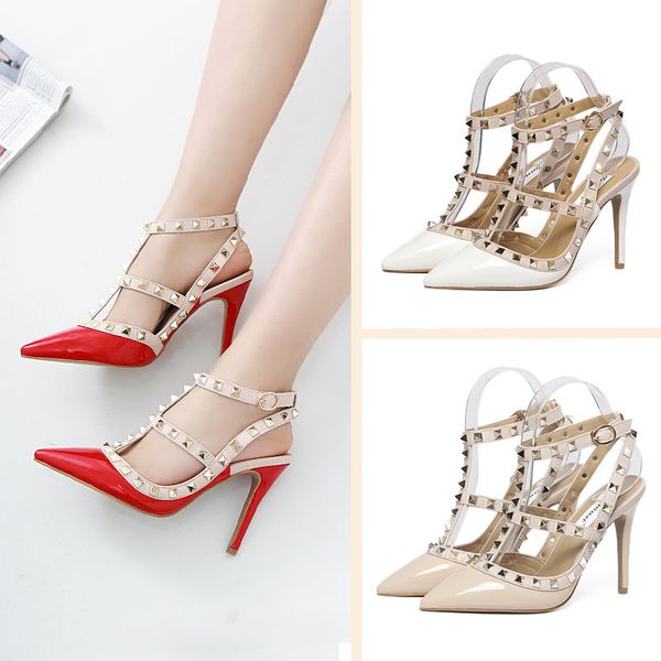 34-43 large european station rivet pointed high heels with single shoe bag head strap varnished lyudine sandal female, Black
34-43 large european station rivet pointed high heels with single shoe bag head strap varnished lyudine sandal female, Black