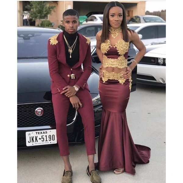 two piece burgundy mermaid prom dresses long 2019 new gold lace applique floor length sleeve formal evening dress party gowns, Black
two piece burgundy mermaid prom dresses long 2019 new gold lace applique floor length sleeve formal evening dress party gowns, Black