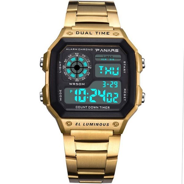men's sports watch countdown waterproof watch stainless steel fashion digital male clock relogio masculino, Slivery;brown
men's sports watch countdown waterproof watch stainless steel fashion digital male clock relogio masculino, Slivery;brown