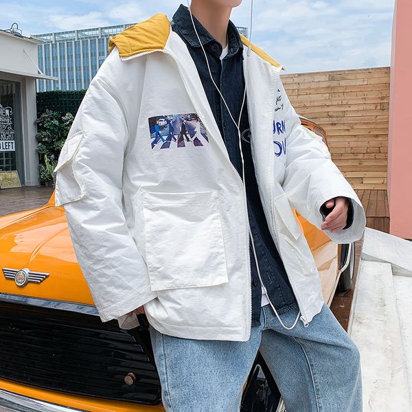 men's down & parkas winter cotton jacket warm thick fashion print contrast color casual hooded coat street wild loose parka male clothe, Black
men's down & parkas winter cotton jacket warm thick fashion print contrast color casual hooded coat street wild loose parka male clothe, Black