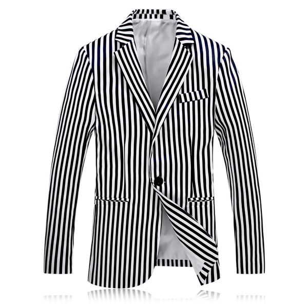 2019 new men's suit men's casual korean version of the self-cultivation single buckle striped coat large size m-xxxl 4xl, White;black
2019 new men's suit men's casual korean version of the self-cultivation single buckle striped coat large size m-xxxl 4xl, White;black