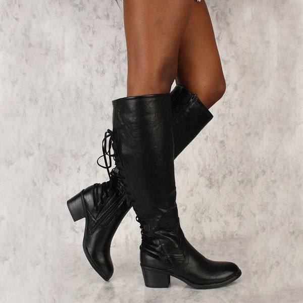 2018 winter women's boots leather lace up high boots ladies knee high solid zipper heel long sapato femini, Black
2018 winter women's boots leather lace up high boots ladies knee high solid zipper heel long sapato femini, Black