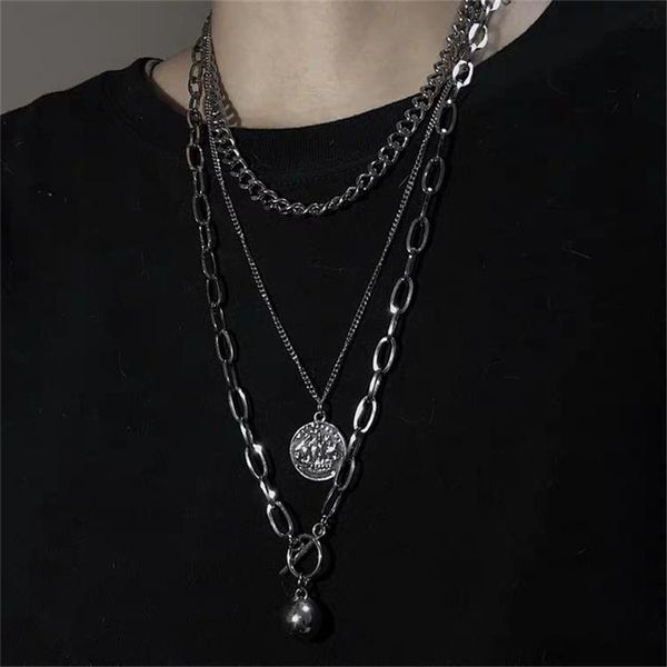 new cool hip hop fashion metal couple three-layer necklace coin metal ball multi-layer women's men's necklace sweater chain, Silver
new cool hip hop fashion metal couple three-layer necklace coin metal ball multi-layer women's men's necklace sweater chain, Silver