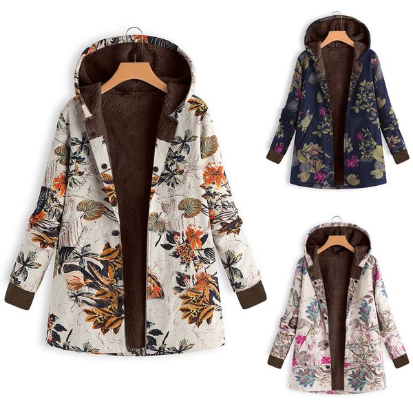 new style hooded thick plush cotton-padded clothes retro flower printed large size hooded coat, Blue;black
new style hooded thick plush cotton-padded clothes retro flower printed large size hooded coat, Blue;black