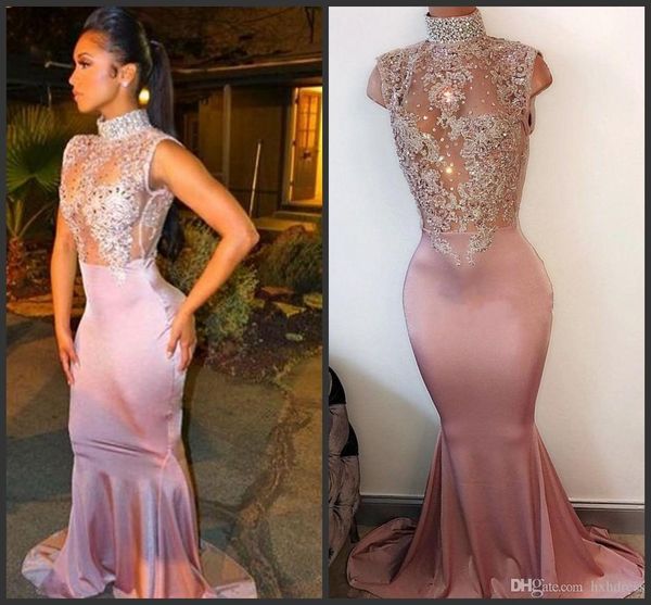 high neck sleeveless illusion crystal appliques satin sparkle pink african black girls party dresses evening gowns mermaid prom dresses, Black;red
high neck sleeveless illusion crystal appliques satin sparkle pink african black girls party dresses evening gowns mermaid prom dresses, Black;red