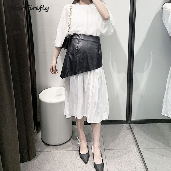 star firefly casual slim high waist pleated skirt female 2019 fake two pieces pu leather stitching chiffon a line skirt women, Black
star firefly casual slim high waist pleated skirt female 2019 fake two pieces pu leather stitching chiffon a line skirt women, Black