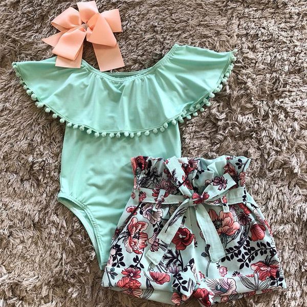 2020 2pcs summer baby girls fashion clothes ball side bodysuit + decor shorts suit set, White
2020 2pcs summer baby girls fashion clothes ball side bodysuit + decor shorts suit set, White
