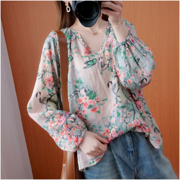 2020 spring summer arts style women long sleeve v-neck shirts cotton linen vintage print loose casual blouses femme m25, White
2020 spring summer arts style women long sleeve v-neck shirts cotton linen vintage print loose casual blouses femme m25, White
