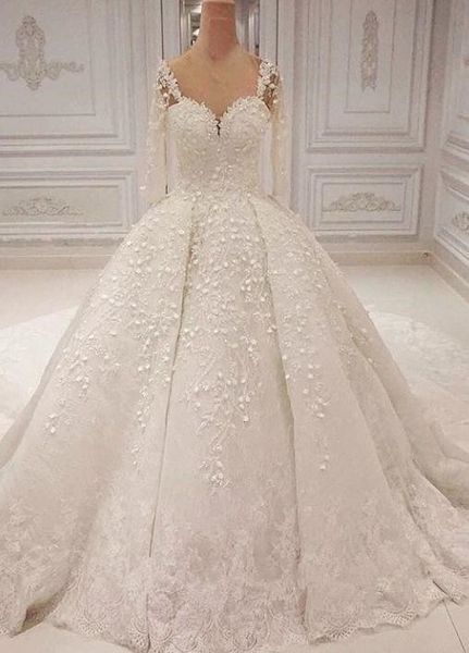 luxury lace ball gown wedding dresses long sleeve 3d lace bridal gowns plus size dubai arab formal wedding dress, White
luxury lace ball gown wedding dresses long sleeve 3d lace bridal gowns plus size dubai arab formal wedding dress, White