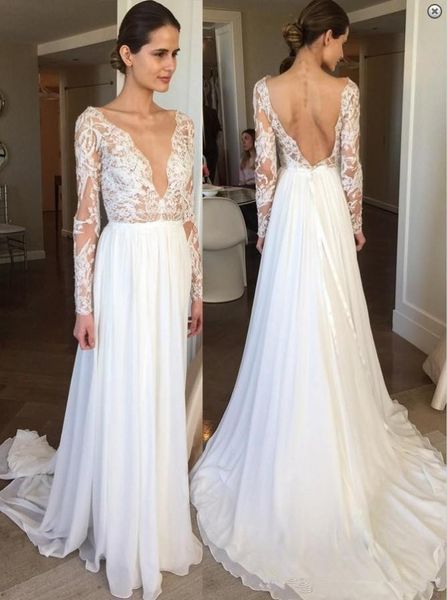 2021 deep v-neck a-line chiffon wedding dresses bridal gowns lace appliques backless vestidos de mariee cheap, White
2021 deep v-neck a-line chiffon wedding dresses bridal gowns lace appliques backless vestidos de mariee cheap, White