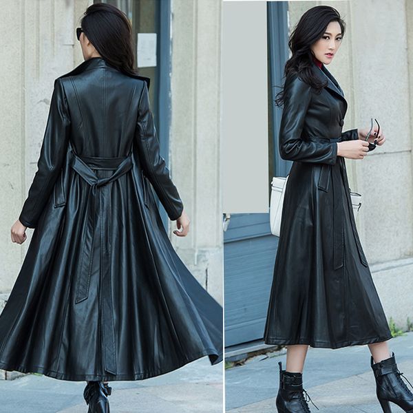 womens single breasted full length long leather trench coat belt slim fit overcoat female, Tan;black
womens single breasted full length long leather trench coat belt slim fit overcoat female, Tan;black