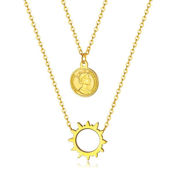 pendant necklaces for womens stainless steel titanium golden queen elizabeth double layer sun necklaces multilayer women jewelry for gifts, Silver
pendant necklaces for womens stainless steel titanium golden queen elizabeth double layer sun necklaces multilayer women jewelry for gifts, Silver