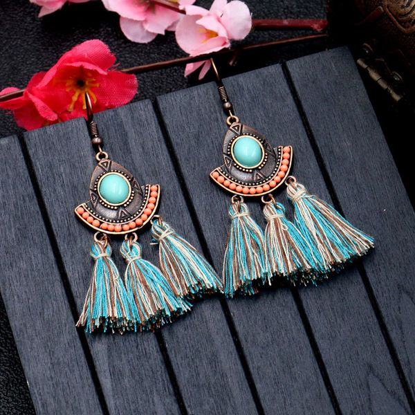 european and american bohemian style new exaggerated woven silk earrings turquoise tassel earrings, Golden
european and american bohemian style new exaggerated woven silk earrings turquoise tassel earrings, Golden