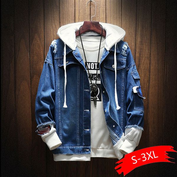 men jackets spring autumn fake two pieces patchwork denim hooded jacket causal worn hole coat outwear male plus size, Black;brown
men jackets spring autumn fake two pieces patchwork denim hooded jacket causal worn hole coat outwear male plus size, Black;brown