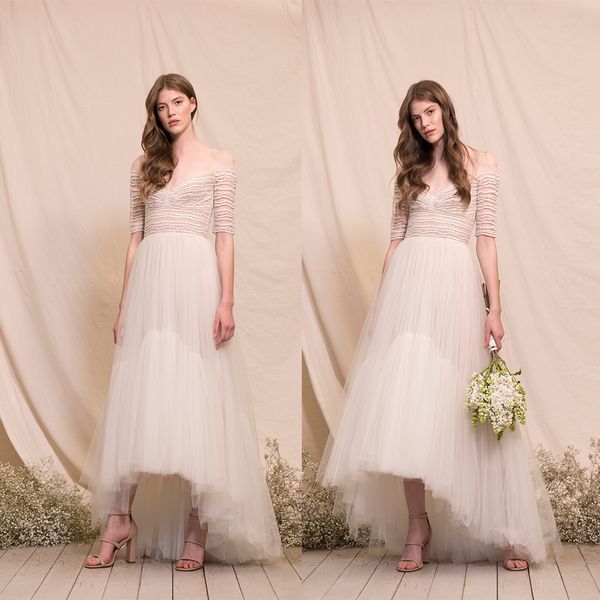 divine atelier illusion beach wedding dresses off shoulder sequins tulle a line wedding dresses sweep train boho bridal gowns, White
divine atelier illusion beach wedding dresses off shoulder sequins tulle a line wedding dresses sweep train boho bridal gowns, White