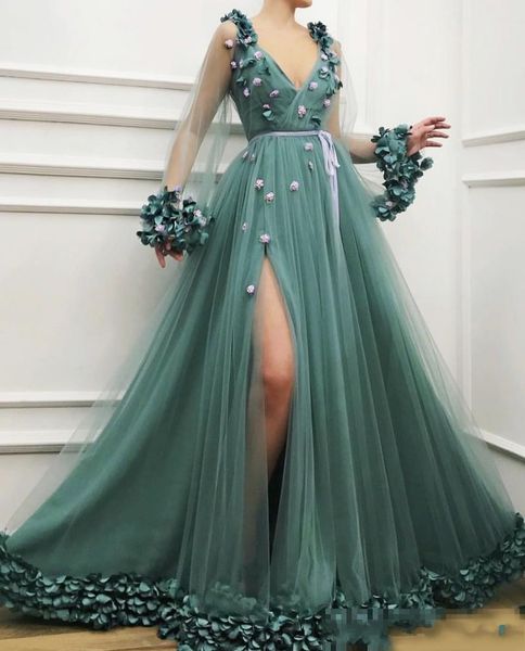 2020 hunter green long sleeves evening dresses wear deep v neck 3d floral flowers side split tulle formal prom gowns party dress, Black;red
2020 hunter green long sleeves evening dresses wear deep v neck 3d floral flowers side split tulle formal prom gowns party dress, Black;red