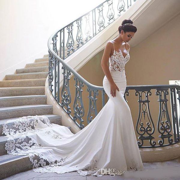 2020 beautyful robe de mariee spaghetti straps beach mermaid wedding dresses embroidery lace applique backless bridal dress, White
2020 beautyful robe de mariee spaghetti straps beach mermaid wedding dresses embroidery lace applique backless bridal dress, White