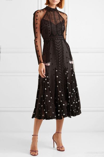 milan runway dress 2019 spring stand collar long sleeve embroidery print panelled tulle sheer designer dress brand same style dress 010502, Black
milan runway dress 2019 spring stand collar long sleeve embroidery print panelled tulle sheer designer dress brand same style dress 010502, Black