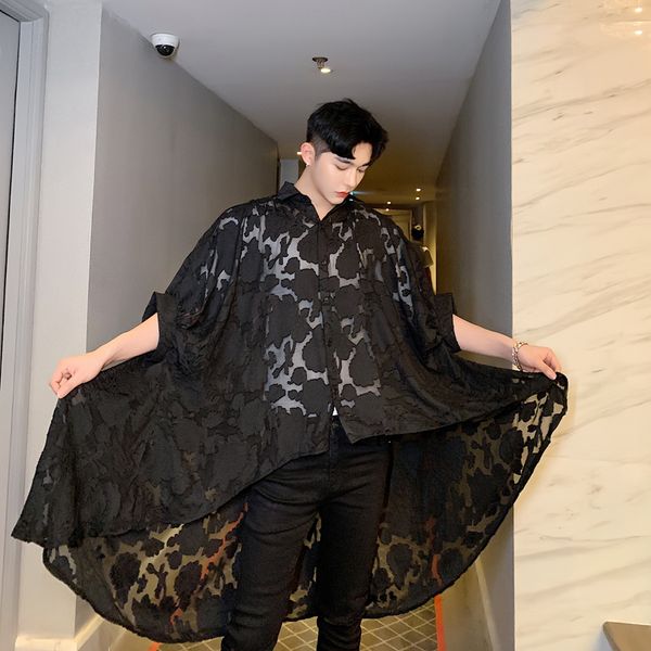 mixcubic 2019 summer british style irregular unique hollow lace shirts men casual loose bat sleeve shirts for men, White;black
mixcubic 2019 summer british style irregular unique hollow lace shirts men casual loose bat sleeve shirts for men, White;black