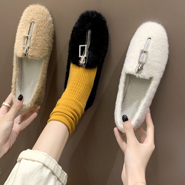 

shoes woman 2019 autumn slip-on round toe loafers fur women's moccasins shallow mouth casual female sneakers flats modis new, Black