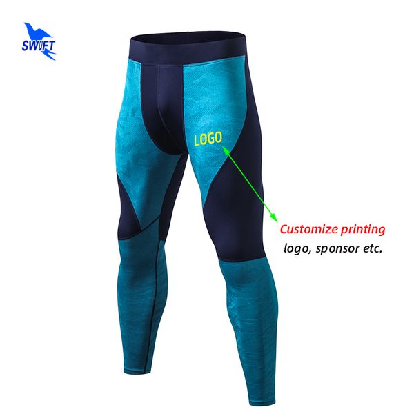 

customize logo fitness men's running tights high elastic compression sports leggings quick dry ankle length gym pants trousers, Black;blue