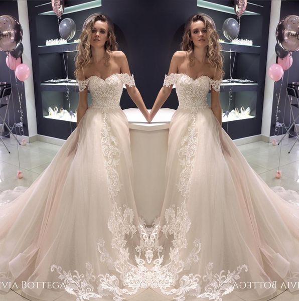 2019 elegant off the shoulder lace a line wedding dresses tulle lace applique beaded sweep train wedding bridal gowns with buttons vb, White
2019 elegant off the shoulder lace a line wedding dresses tulle lace applique beaded sweep train wedding bridal gowns with buttons vb, White