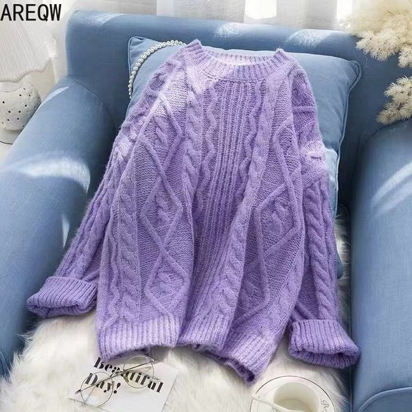 western style purple oversized sweater pullovers women's korean-style pullover lazy autumn winter new loose thick sweater, White;black
western style purple oversized sweater pullovers women's korean-style pullover lazy autumn winter new loose thick sweater, White;black