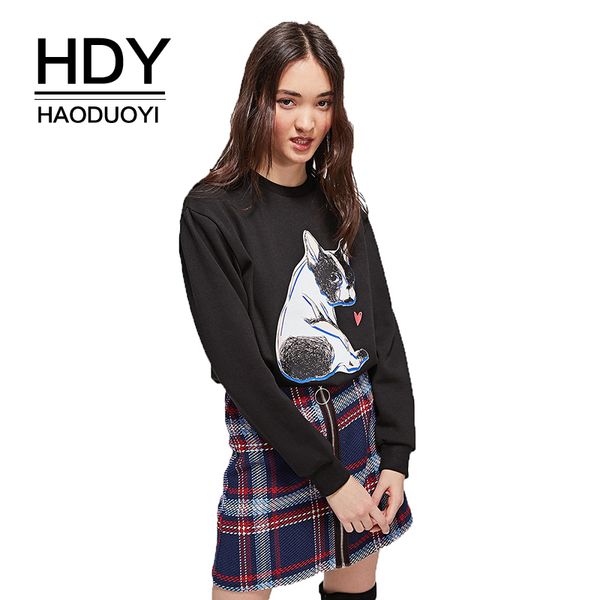 hdy haoduoyi women cute puppy print pullovers long sleeve simple casual sleeve hem rib round neck sweatshirt wholesale, Black 
hdy haoduoyi women cute puppy print pullovers long sleeve simple casual sleeve hem rib round neck sweatshirt wholesale, Black