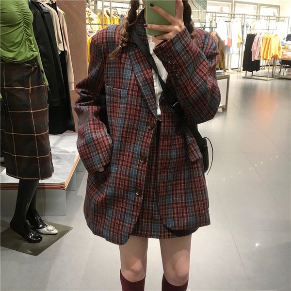 2020 korean 2 piece skirt set female notched long plaid blazer jacket+a line mini skirt vintage spring autumn women's suit, White;black
2020 korean 2 piece skirt set female notched long plaid blazer jacket+a line mini skirt vintage spring autumn women's suit, White;black