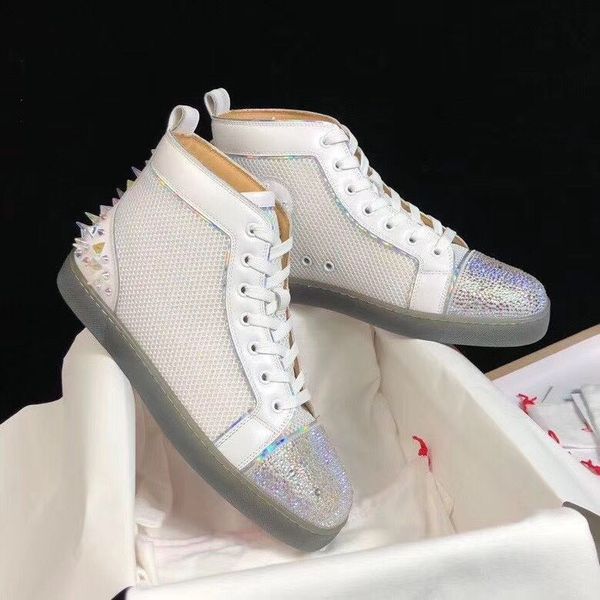 white breathable mesh leather/spikes/strass high red bottom sneaker men women leisure luxurious brands sneakers couple outdoor sports, Black
white breathable mesh leather/spikes/strass high red bottom sneaker men women leisure luxurious brands sneakers couple outdoor sports, Black