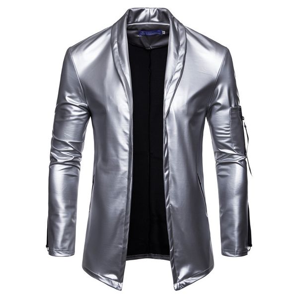 shiny gold pu leather blazer jacket men new slim fit cardigan mens blazers nightclub party dj stage clothers for male, White;black
shiny gold pu leather blazer jacket men new slim fit cardigan mens blazers nightclub party dj stage clothers for male, White;black