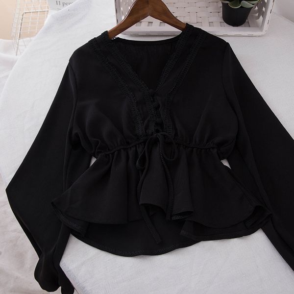 and blouses ladies korean womens bow slim lace up v-neck short length shirt long-sleeve ruffles oversized blusas mujer, White
and blouses ladies korean womens bow slim lace up v-neck short length shirt long-sleeve ruffles oversized blusas mujer, White