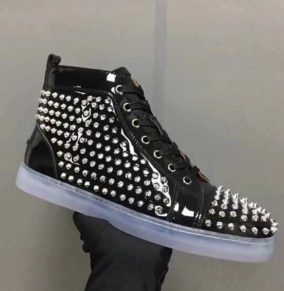 luxurious designer red bottom mens sneakers, black spiked leather casual rivets flat outdoor leisure trainer footwear casual flat 35-46
luxurious designer red bottom mens sneakers, black spiked leather casual rivets flat outdoor leisure trainer footwear casual flat 35-46
