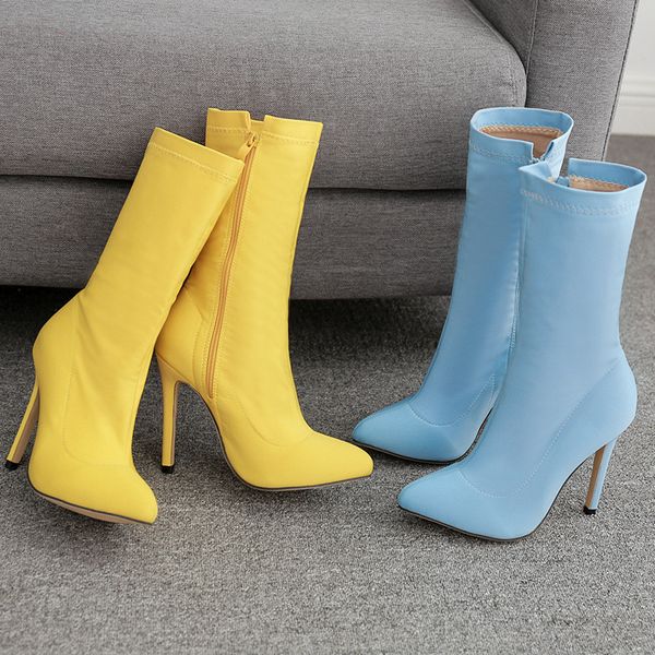 women sock boots stretch fabric zip high heels pointed toe ankle boots women pumps stiletto ladies shoes, Black
women sock boots stretch fabric zip high heels pointed toe ankle boots women pumps stiletto ladies shoes, Black
