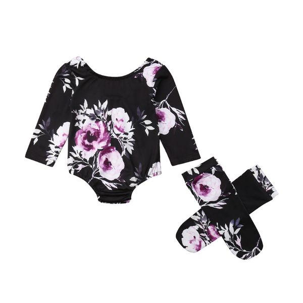 cute newborn infant baby girl clothes set floral bodysuit long sleeve round neck jumpsuit socks casual clothing clothes outfit, Pink;blue