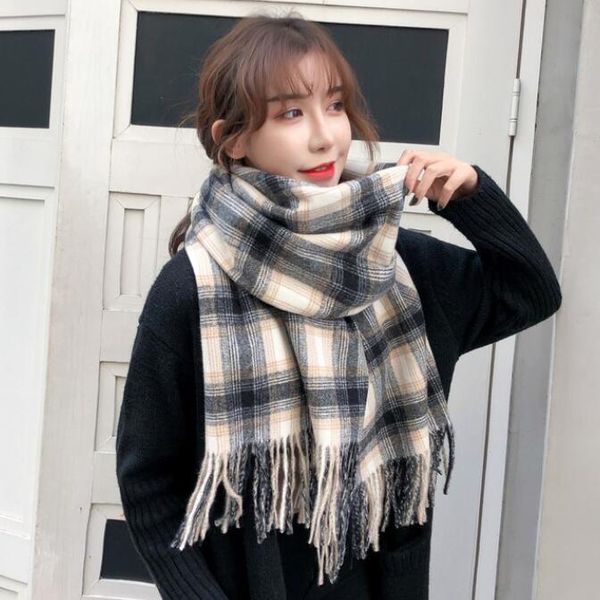 autunm winter cashmere scarf for women season grid chaddar extended warm scarf female dual-use soft pallium double-sided student centers, Blue;gray
autunm winter cashmere scarf for women season grid chaddar extended warm scarf female dual-use soft pallium double-sided student centers, Blue;gray