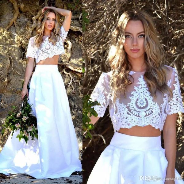 2019 elegant two piece wedding dresses appliqued lace satin skirt boho beach bohemian bridal gowns abiti da sposa wa021, White
2019 elegant two piece wedding dresses appliqued lace satin skirt boho beach bohemian bridal gowns abiti da sposa wa021, White