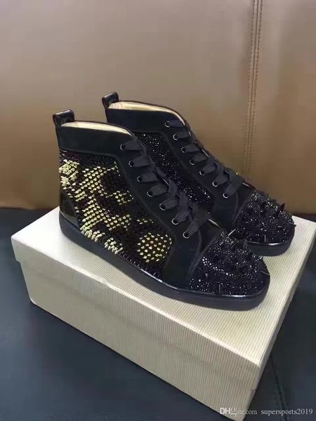 famous full spikes red bottom high sneakers shoes women,men suede leather walking flat,super quality casual trainer shoes size 35-47, Black
famous full spikes red bottom high sneakers shoes women,men suede leather walking flat,super quality casual trainer shoes size 35-47, Black