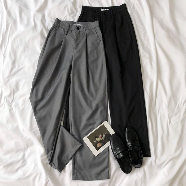 office suit pants women high waist gray black wide leg soft summer long pants, Black;white
office suit pants women high waist gray black wide leg soft summer long pants, Black;white