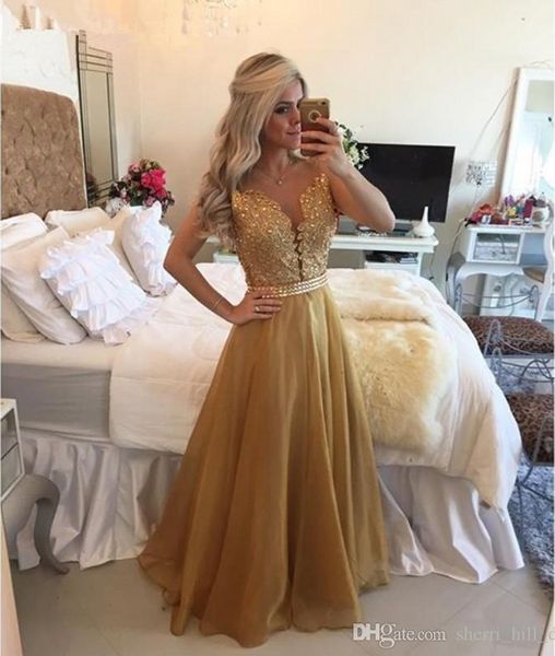 a-line modest pearls vestidos de festa gold prom party dresses see through back appliqued lace gold evening gowns dh1488, Black;red
a-line modest pearls vestidos de festa gold prom party dresses see through back appliqued lace gold evening gowns dh1488, Black;red