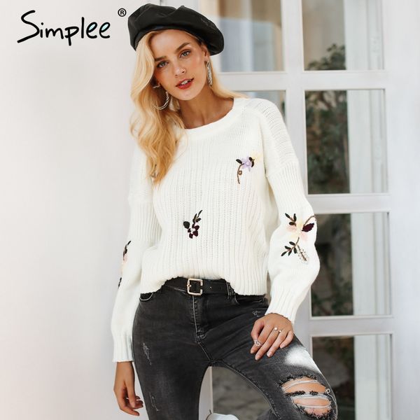 simplee embroidery floral knitted sweater women casual white winter pullover autumn elegant streetwear jumper 2018, White;black
simplee embroidery floral knitted sweater women casual white winter pullover autumn elegant streetwear jumper 2018, White;black