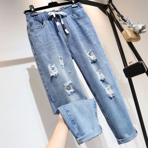 cocoepps 4xl 5xl summer plus size hole harem jean high waist casual big size long jean women large loose elastic waist, Blue
cocoepps 4xl 5xl summer plus size hole harem jean high waist casual big size long jean women large loose elastic waist, Blue