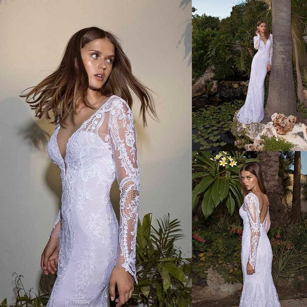 берта свадебные платья 2020 с длинными рукавами кружева аппликации русалка свадебные платья sexy backless развертки поезд свадебное платье v, White 
берта свадебные платья 2020 с длинными рукавами кружева аппликации русалка свадебные платья sexy backless развертки поезд свадебное платье v, White