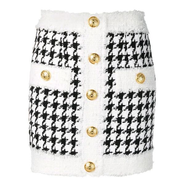 2020 black and white fall winter baroque designer women skirts fringed lion buttons houndstooth tweed mini skirt
2020 black and white fall winter baroque designer women skirts fringed lion buttons houndstooth tweed mini skirt
