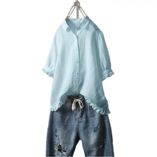 women's ladies casual short-sleeved shirt flounced solid color blouse t-shirts girls summer loose with button, White
women's ladies casual short-sleeved shirt flounced solid color blouse t-shirts girls summer loose with button, White