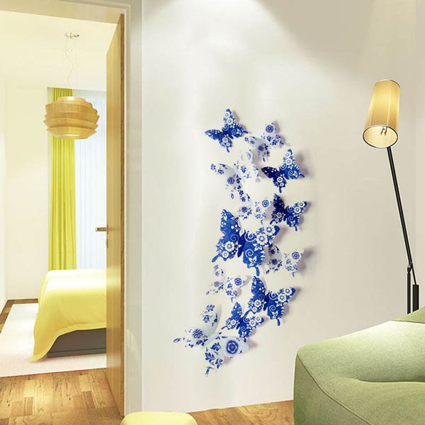 12pcs 3d wall sticker chinese style blue white butterfly decal home decor j2y
12pcs 3d wall sticker chinese style blue white butterfly decal home decor j2y
